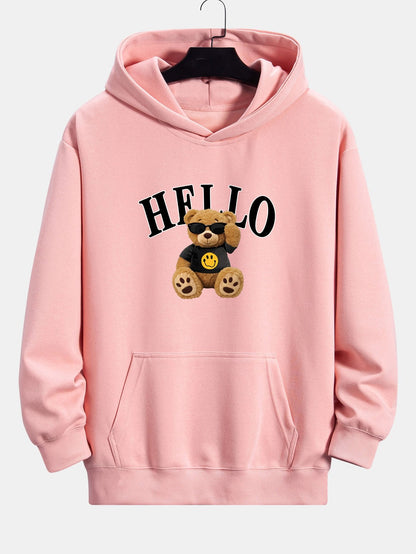 Hello Sunglasses Bear Print Relax Fit Hoodie