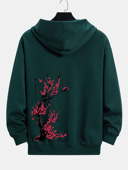 Plum Blossom Slogan Back Print Relax Fit Hoodie