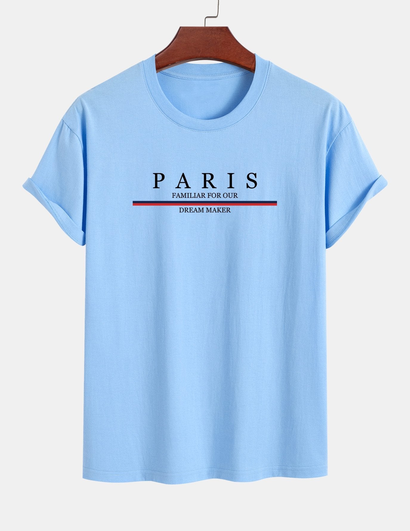 Regular Fit Stripe Paris Slogan Print Cotton T-Shirt