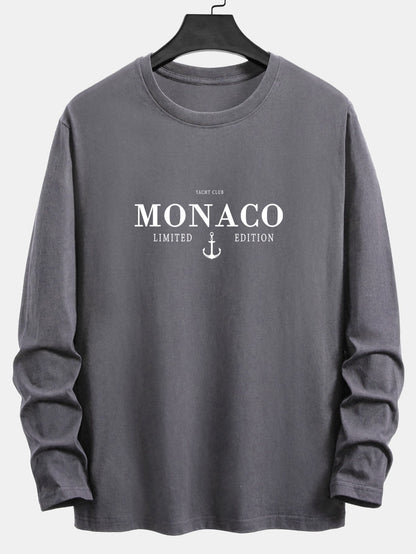 Long Sleeve Monaco Slogan Print Cotton T-Shirt