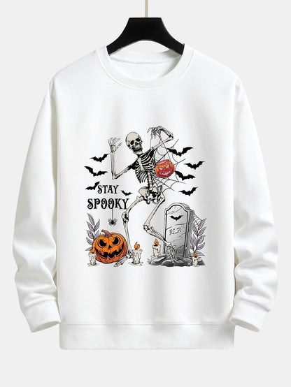 Halloween Skeleton Stay Spooky Print Relax Fit Sweatshirt