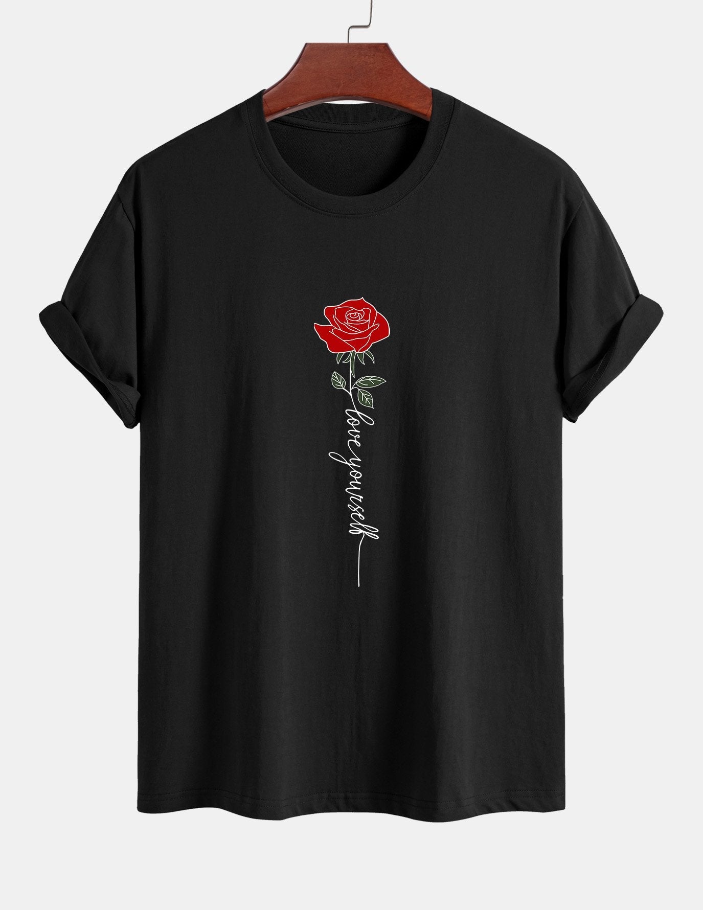 Regular Fit Rose Slogan Print Cotton T-Shirt