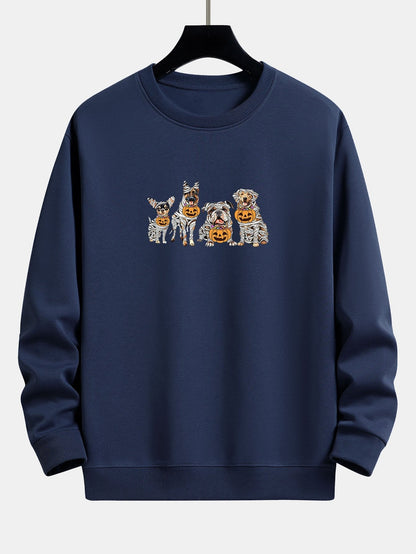 Halloween Bandage Mummy Dogs Print Relax Fit Sweatshirt