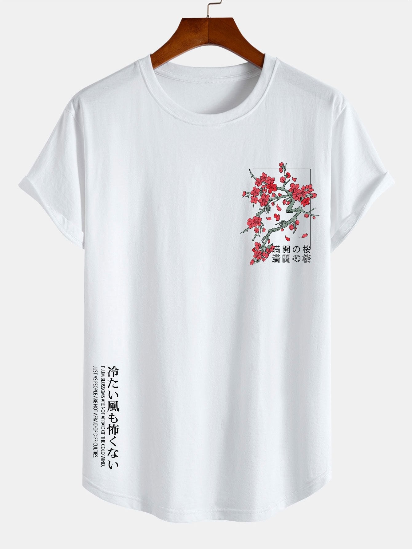 Cherry Blossom Slogan Print Cotton Arc Hem T-Shirt