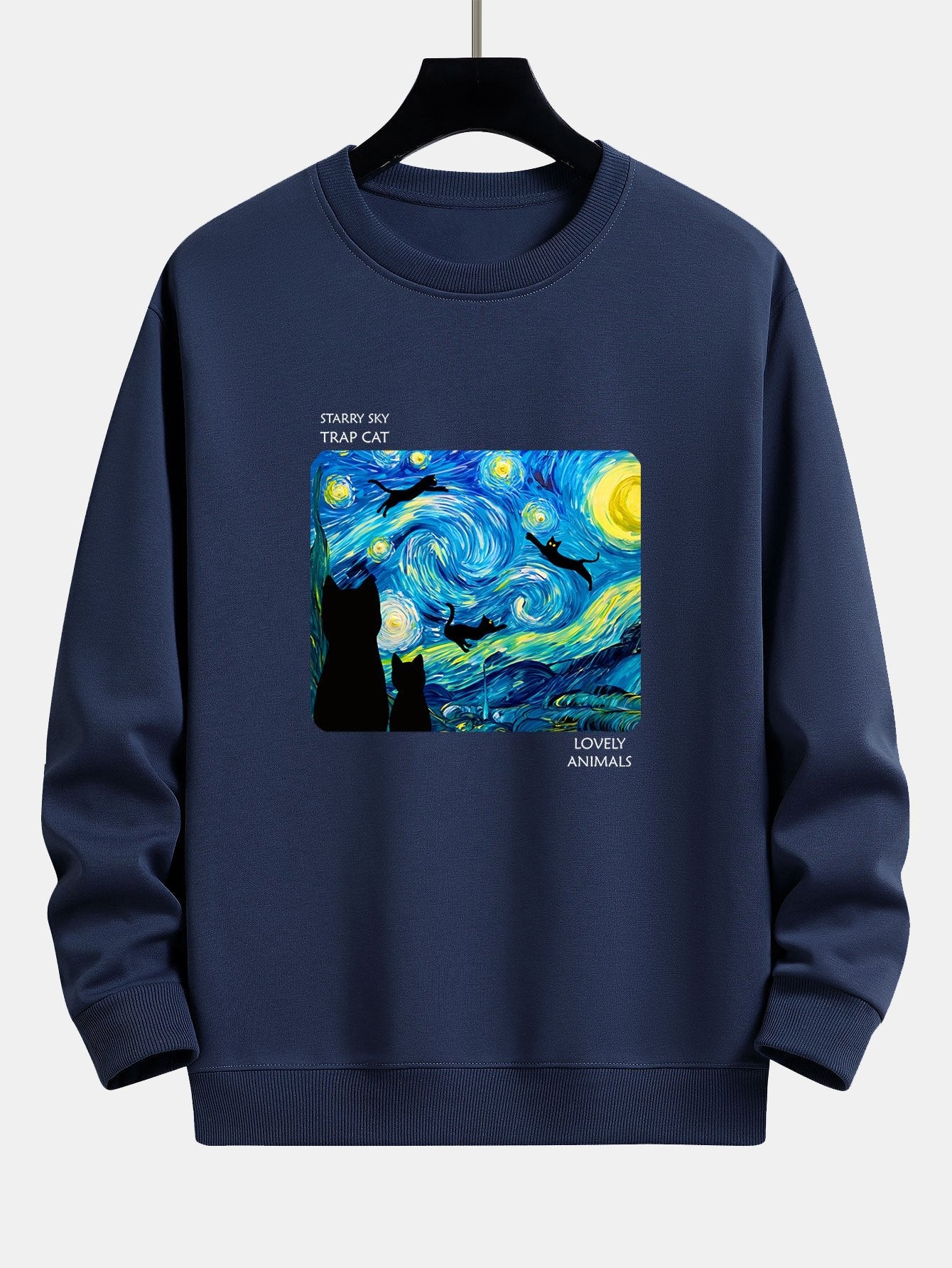 Starry Sky Cat Print Relax Fit Sweatshirt