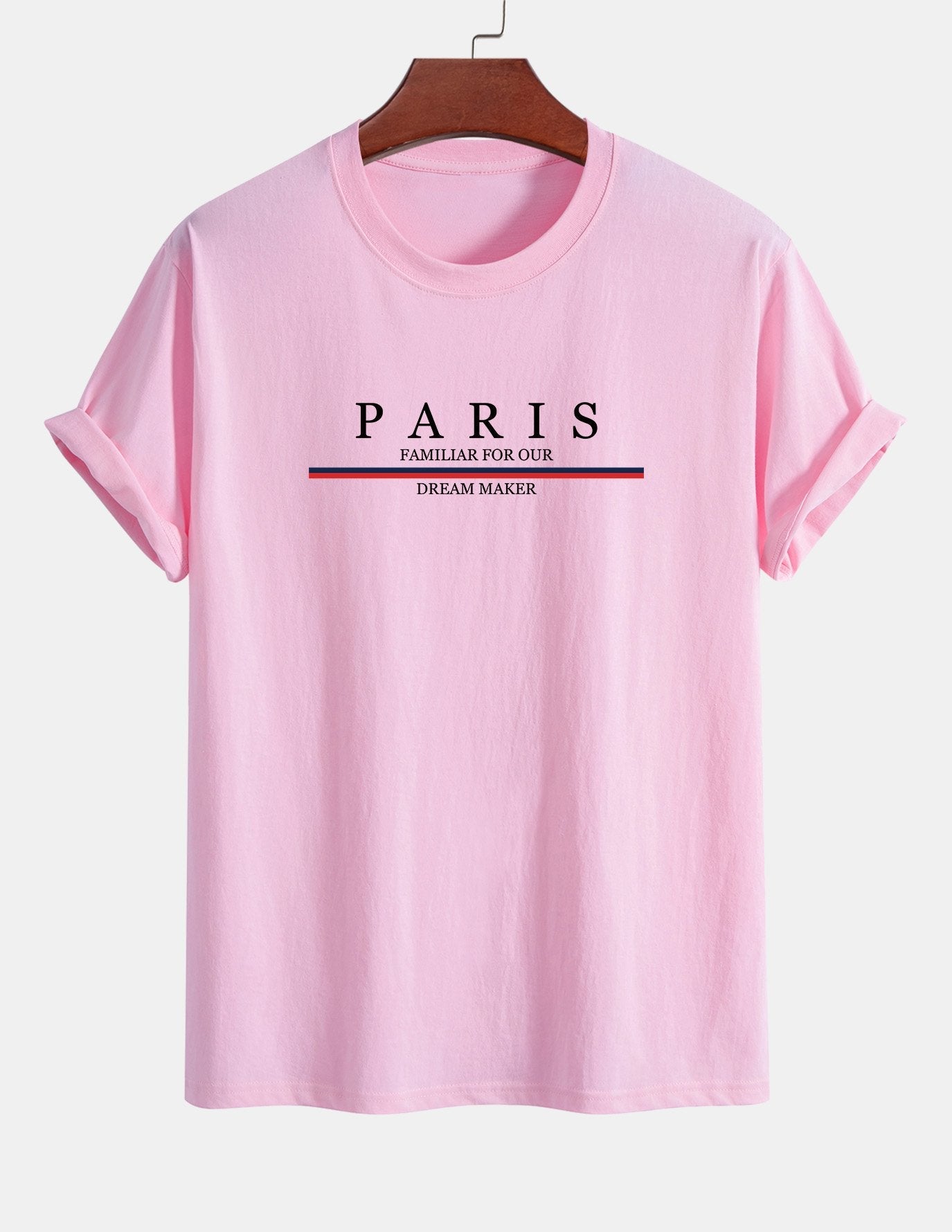 Regular Fit Stripe Paris Slogan Print Cotton T-Shirt