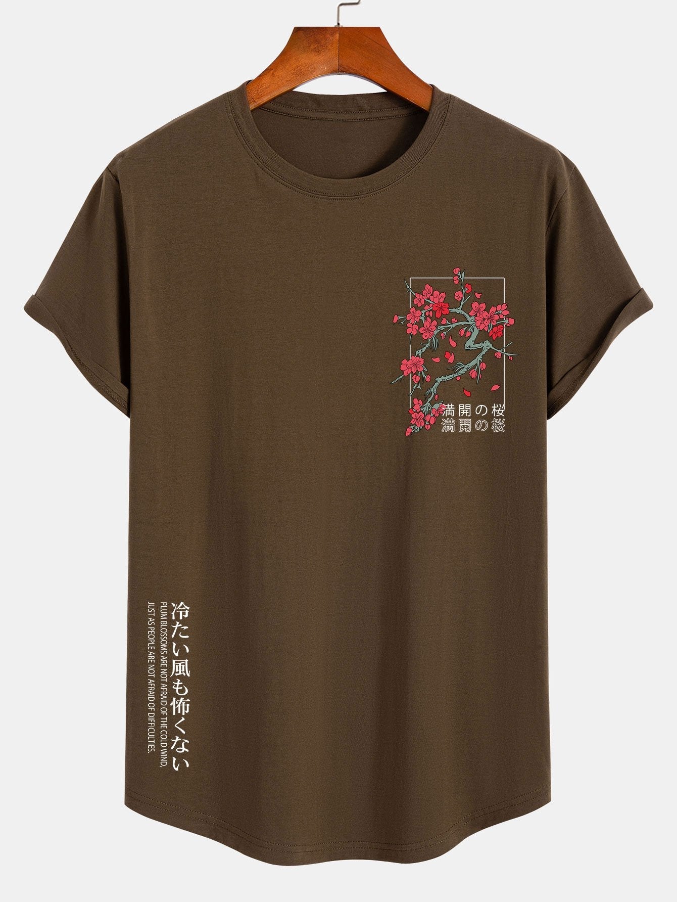 Cherry Blossom Slogan Print Cotton Arc Hem T-Shirt