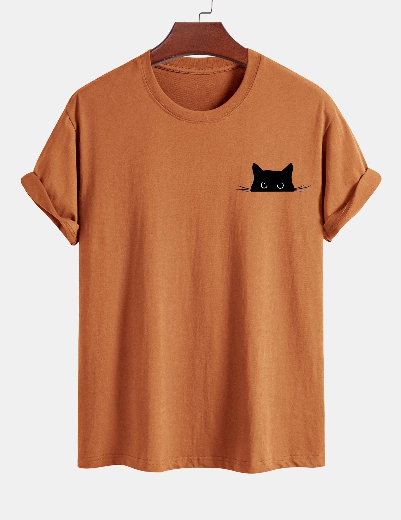 Regular Fit Black Cat Print Cotton T-Shirt