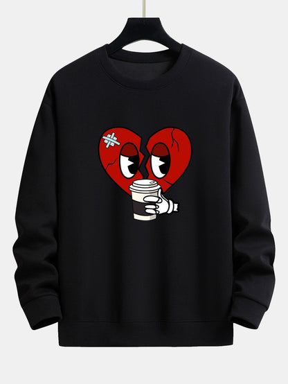 Drinking Coffee With A Broken Heart Print Relax Fit Sweatshirt