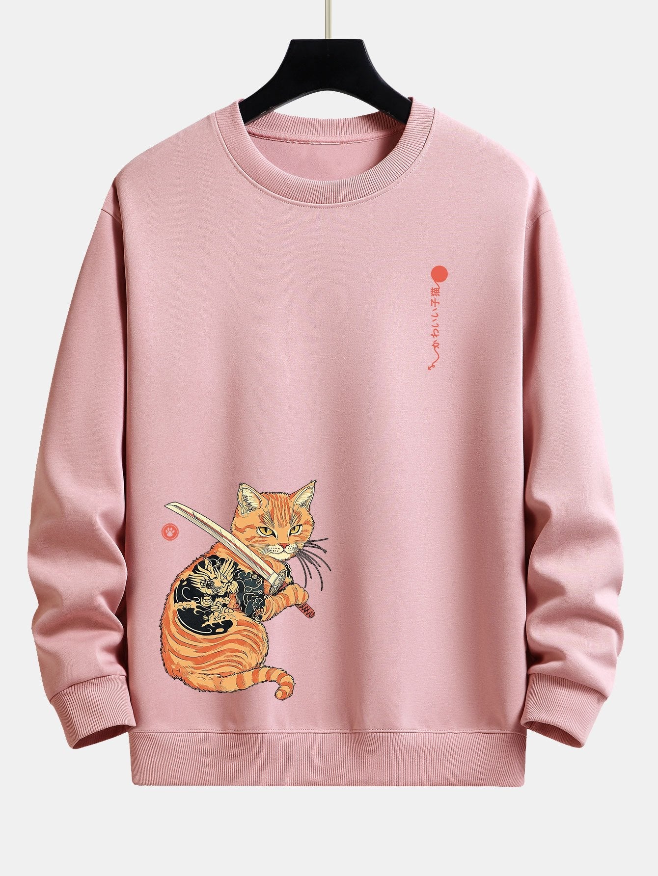 Samurai Warrior Cat Print Relax Fit Sweatshirt