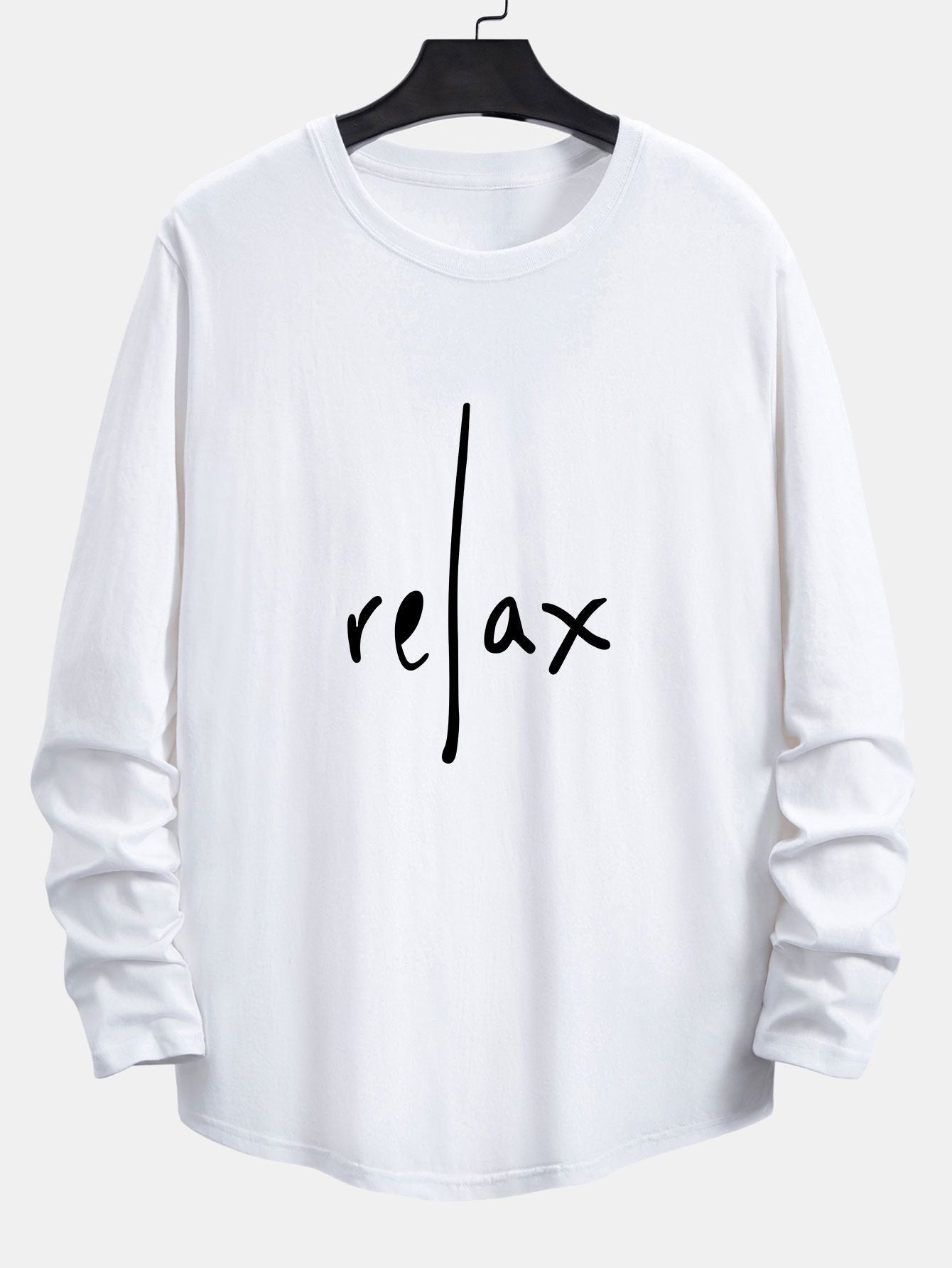 Long Sleeve Relax Print Cotton Arc Hem T-Shirt