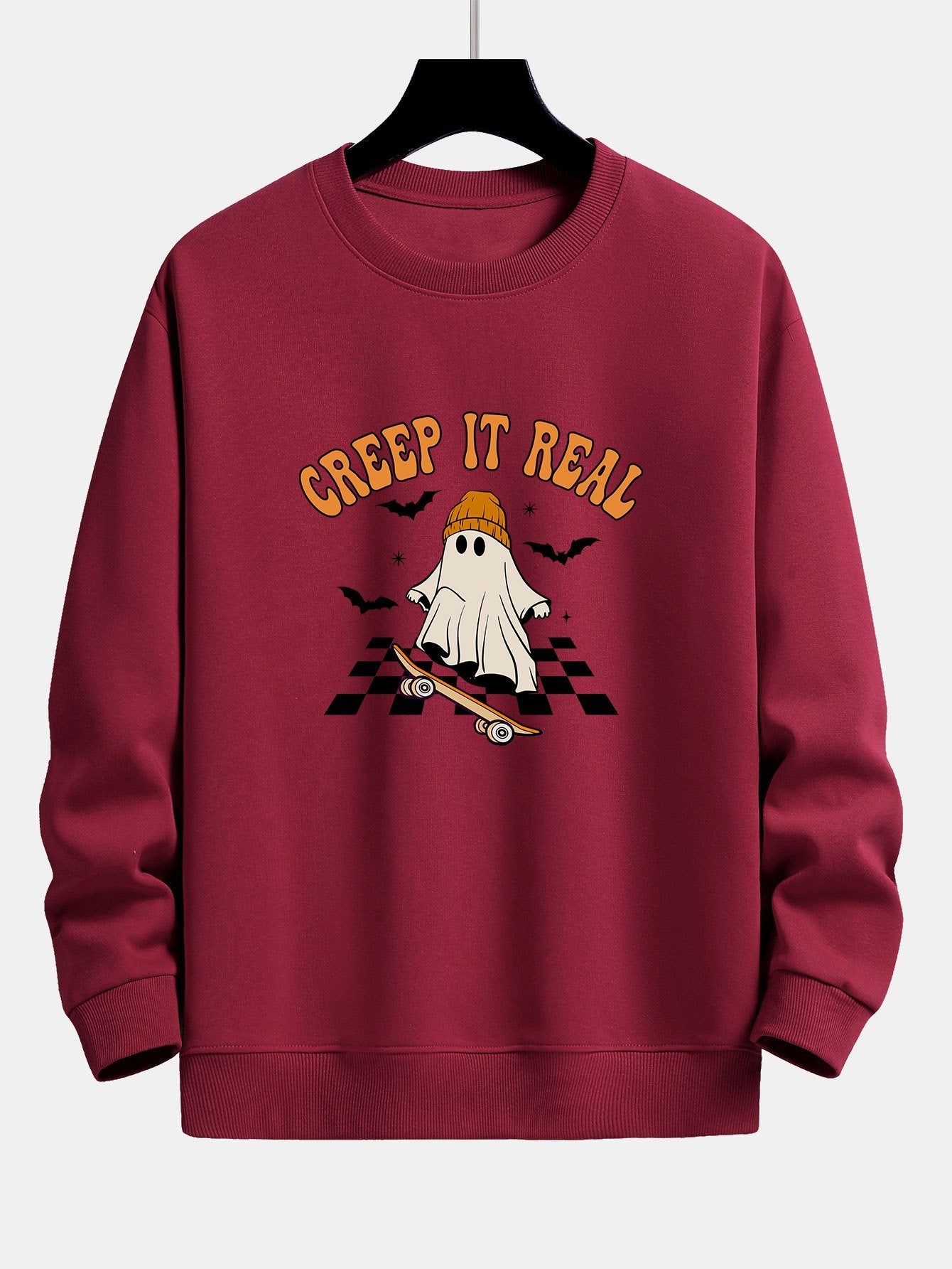 Halloween Skateboard Ghost Print Relax Fit Sweatshirt