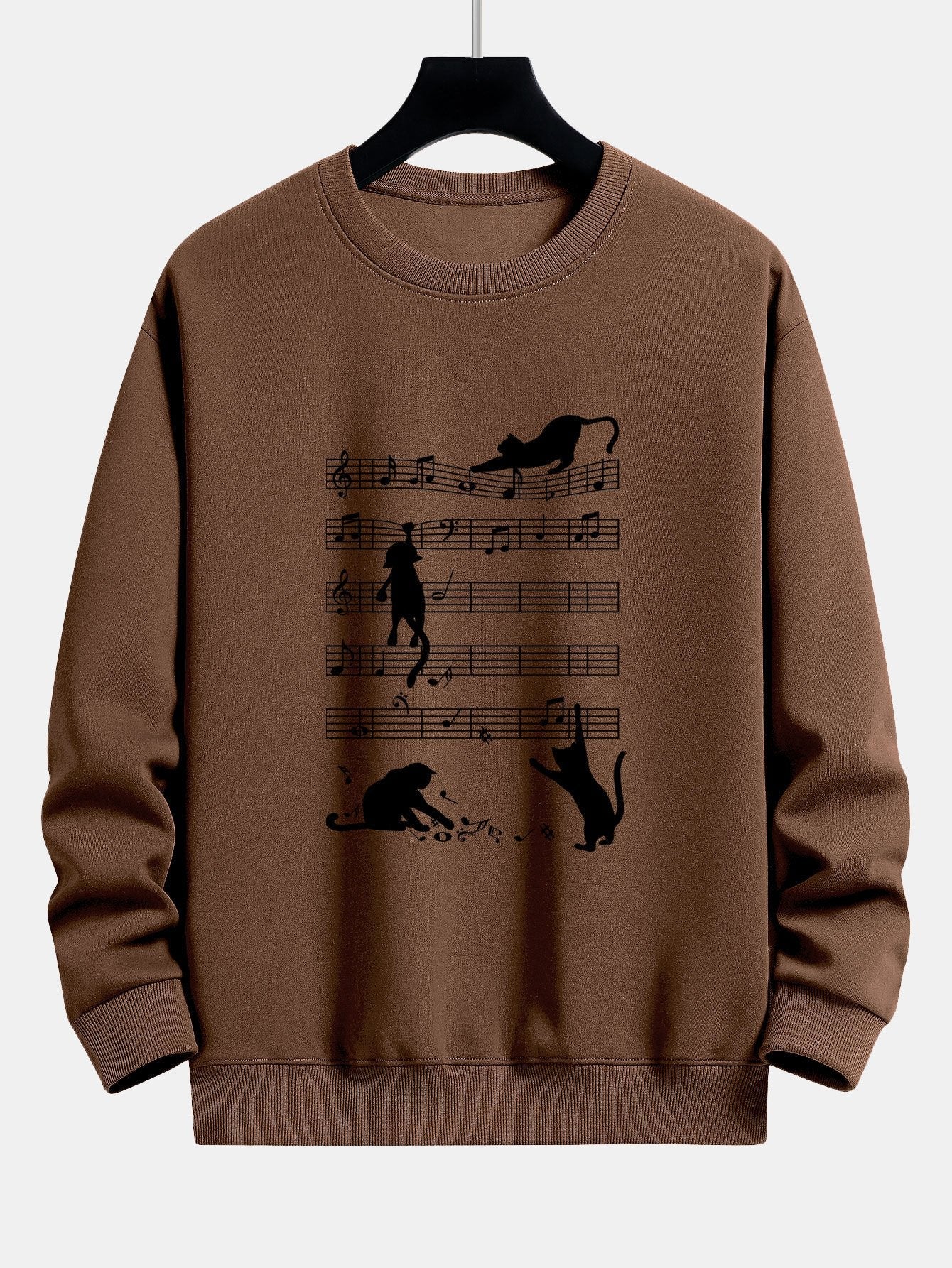 Sheet Music Cat Print Relax Fit Sweatshirt