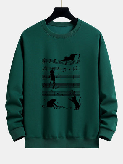 Sheet Music Cat Print Relax Fit Sweatshirt