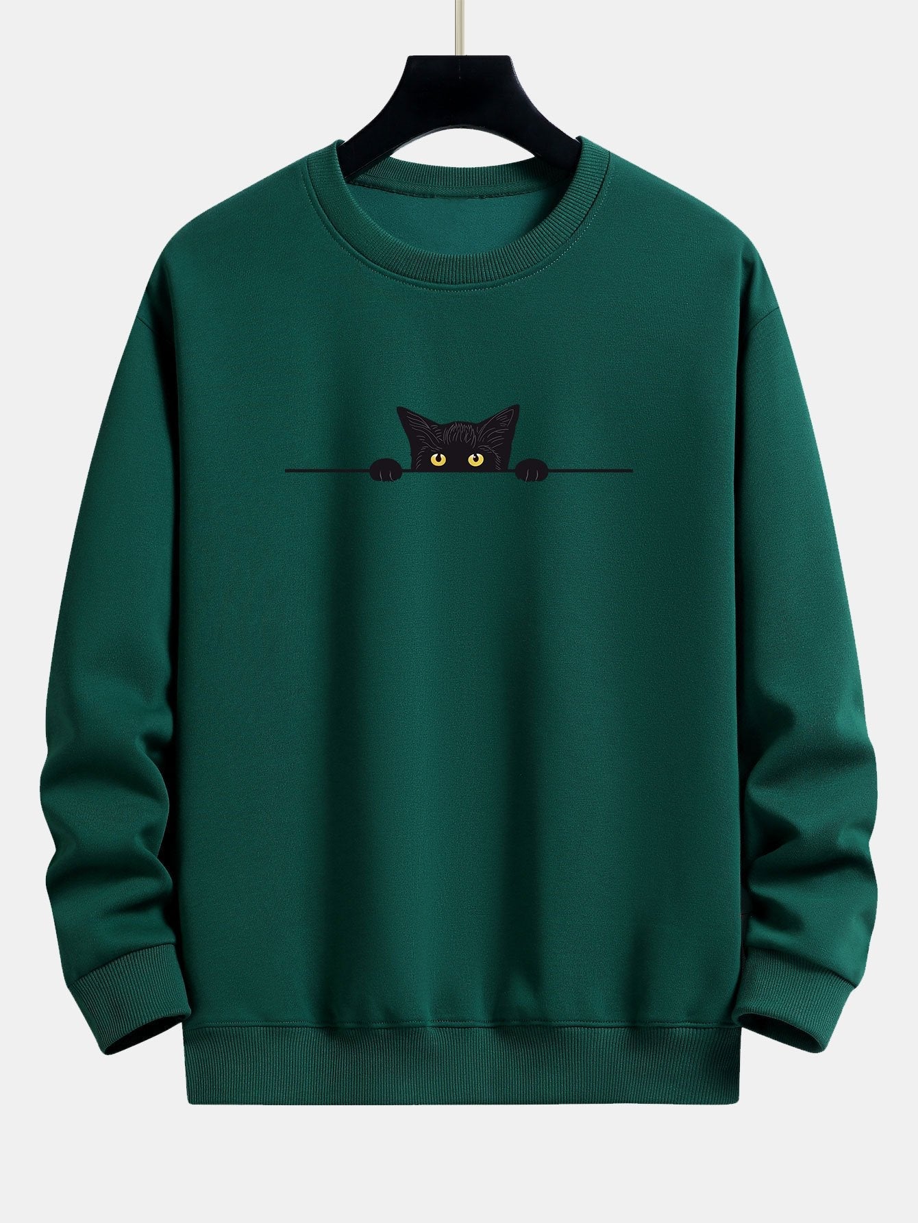 Black Cat Print Relax Fit Sweatshirt & Jogging Pants