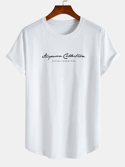 Slogan Print Cotton Arc Hem T-Shirt