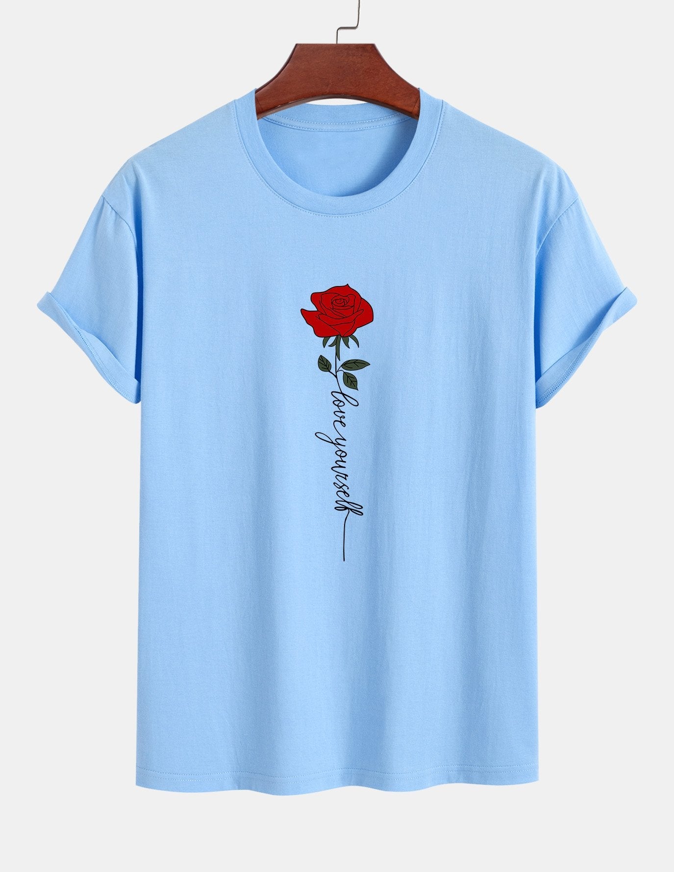 Regular Fit Rose Slogan Print Cotton T-Shirt