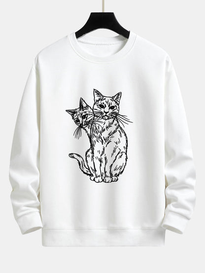 Two Cats Print Relax Fit Sweatshirt