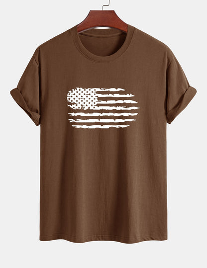 Regular Fit American Flag Print Cotton T-Shirt