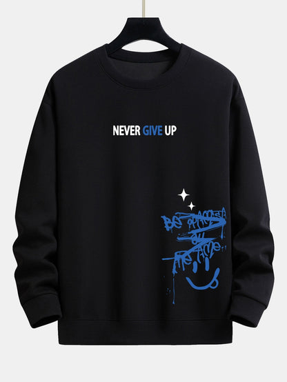 Never Give Up Smiley Face Print Relax Fit Sweatshirt