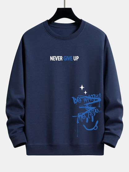 Never Give Up Smiley Face Print Relax Fit Sweatshirt