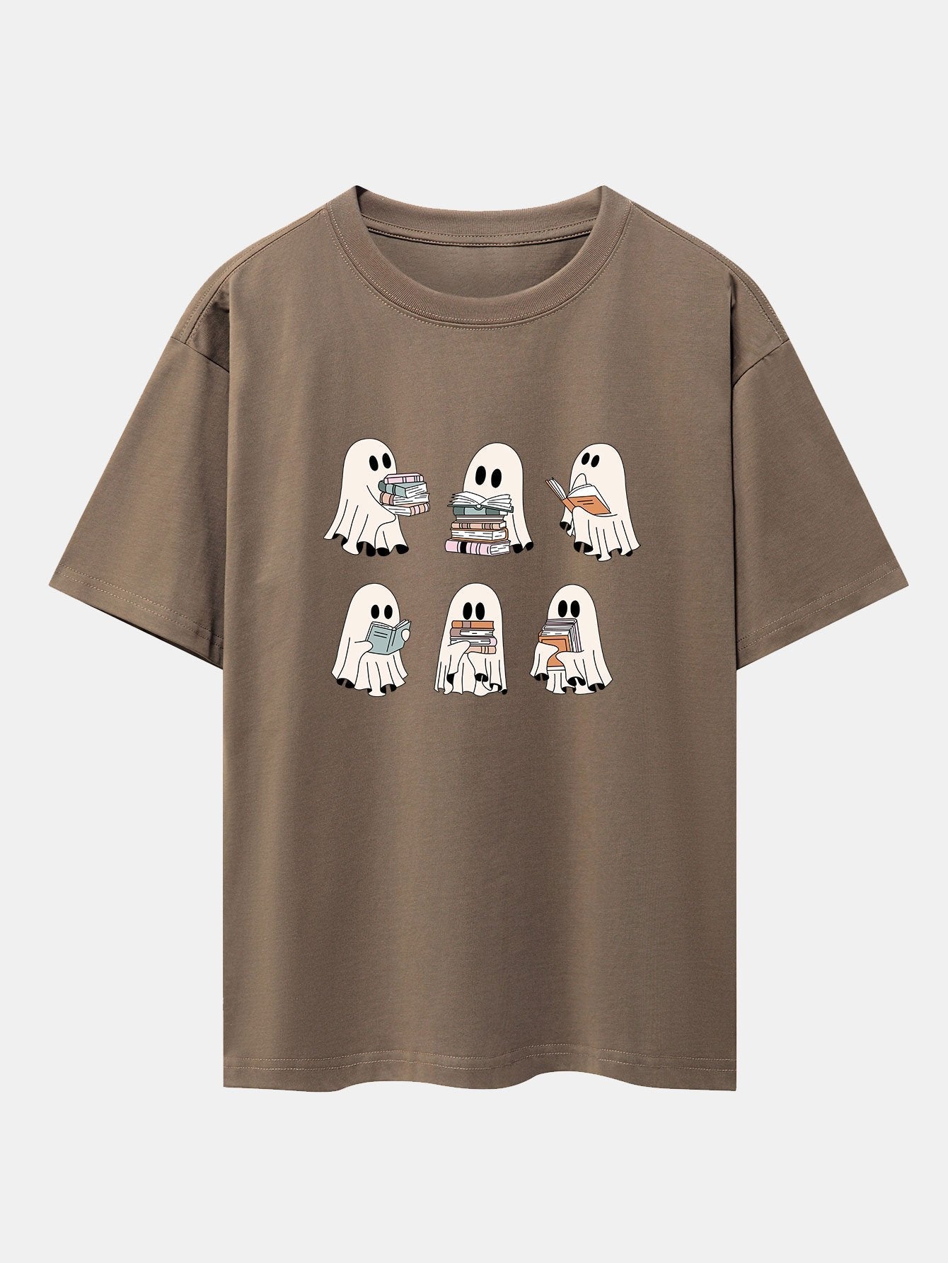 Ghost Reading Book Print Drop Shoulder Oversize T-Shirt