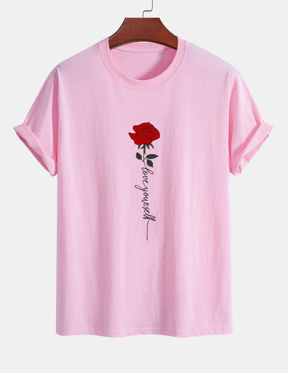 Regular Fit Rose Slogan Print Cotton T-Shirt