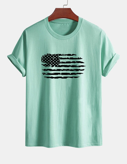 Regular Fit American Flag Print Cotton T-Shirt