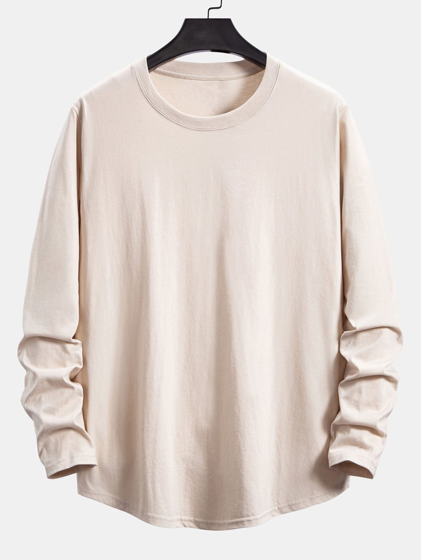 Basic Long Sleeve Cotton Arc Hem T-Shirt