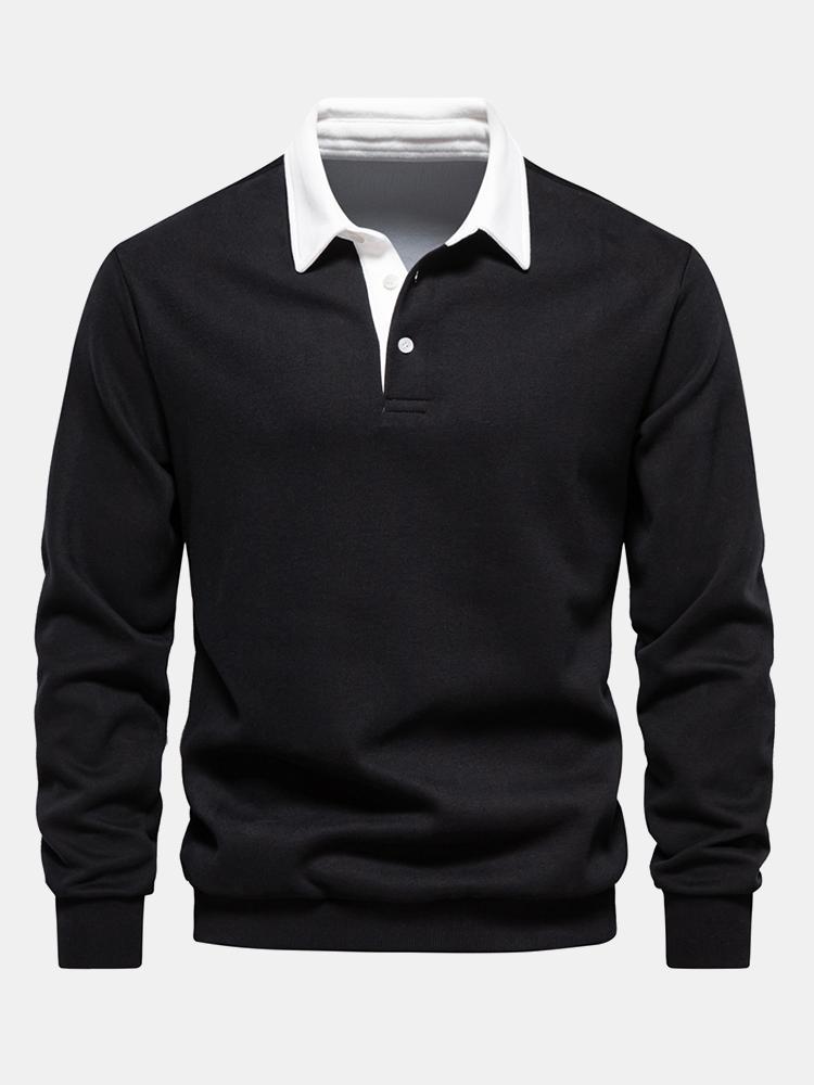 Contrast Polo Collar Sweatshirt