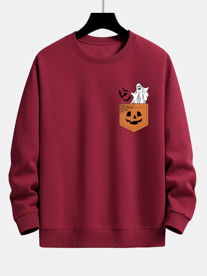 Pocket Pumpkin Ghost Print Relax Fit Sweatshirt