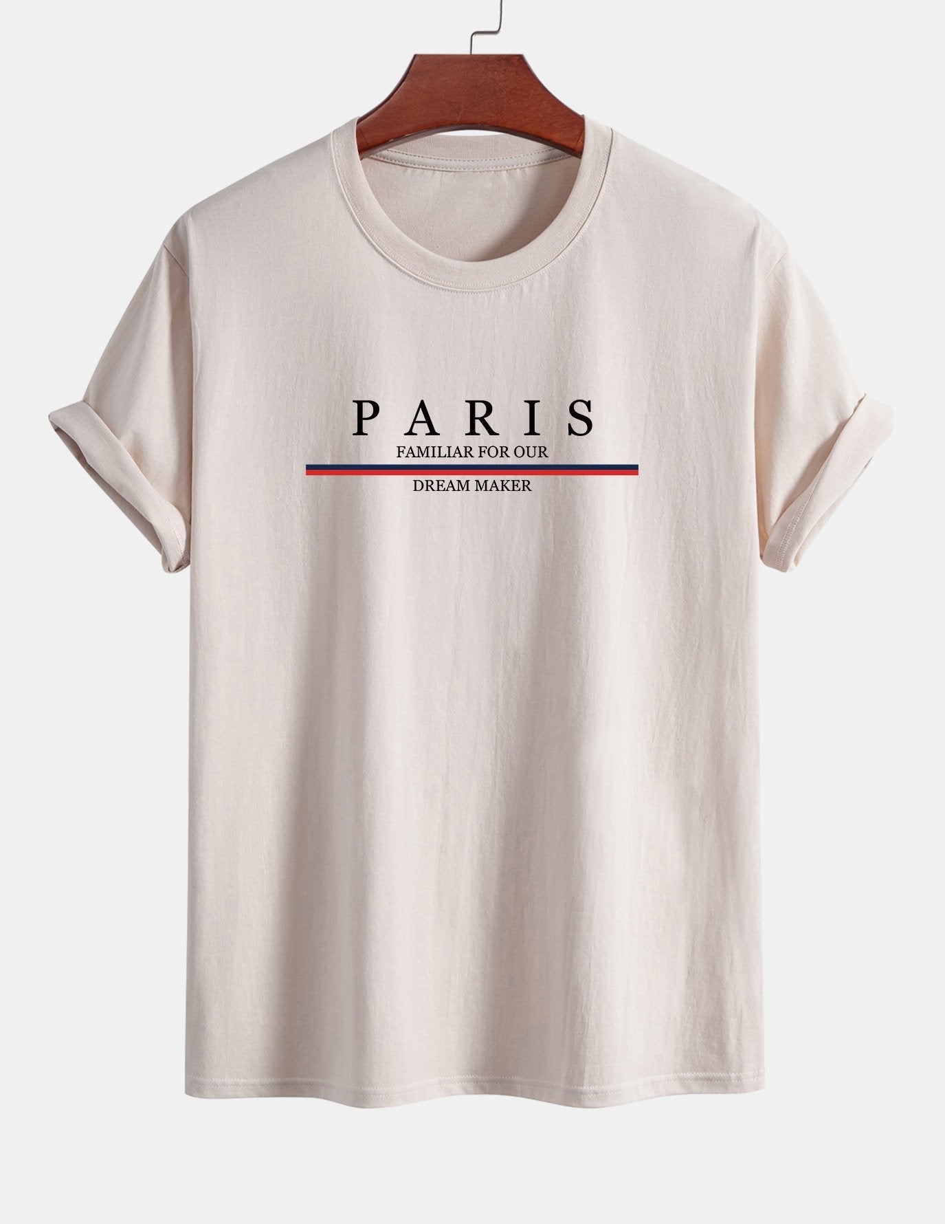 Regular Fit Stripe Paris Slogan Print Cotton T-Shirt