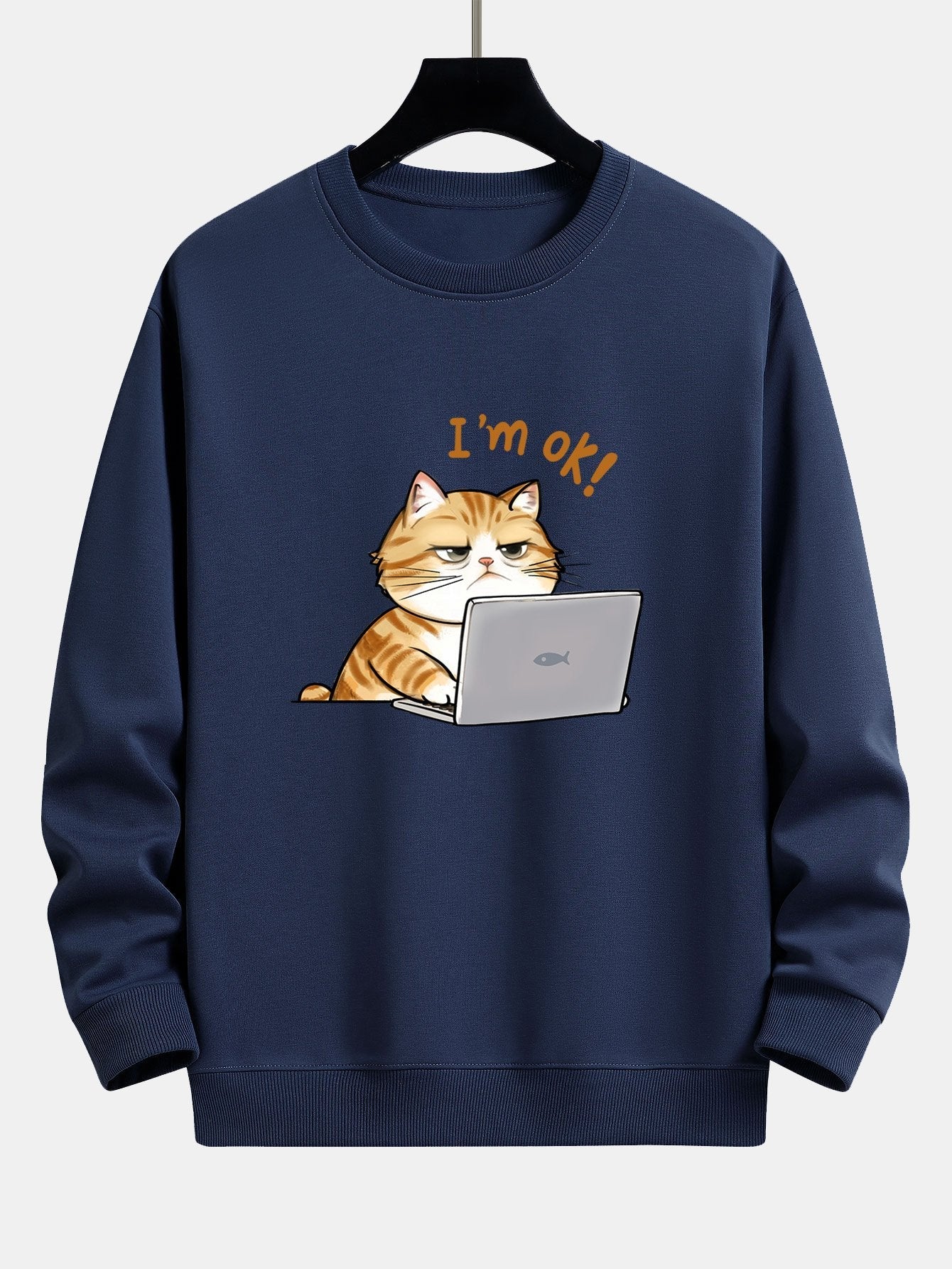 Tired Working Cat Print Relax Fit Sweatshirt