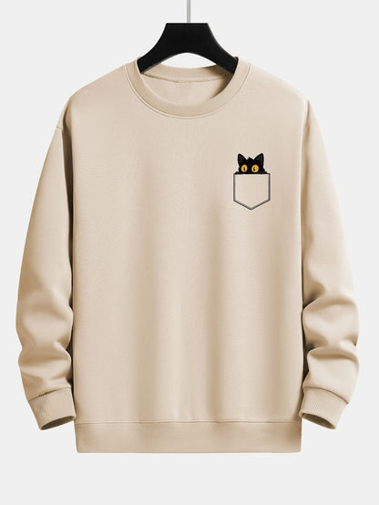 Pocket Black Cat Print Relax Fit Sweatshirt