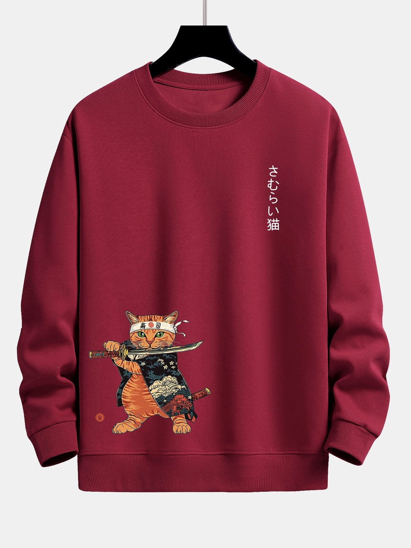 Samurai Warrior Cat Print Relax Fit Sweatshirt