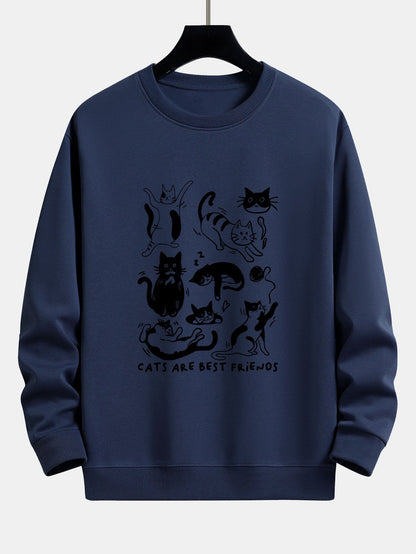 Funny Cat Print Relax Fit Sweatshirt