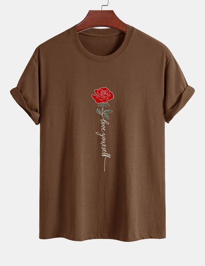 Regular Fit Rose Slogan Print Cotton T-Shirt