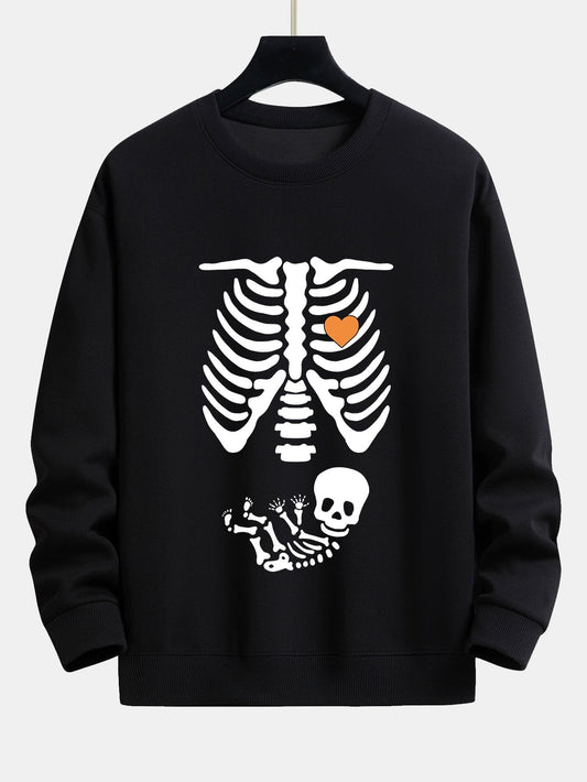 Funny Skeleton Baby Print Relax Fit Sweatshirt