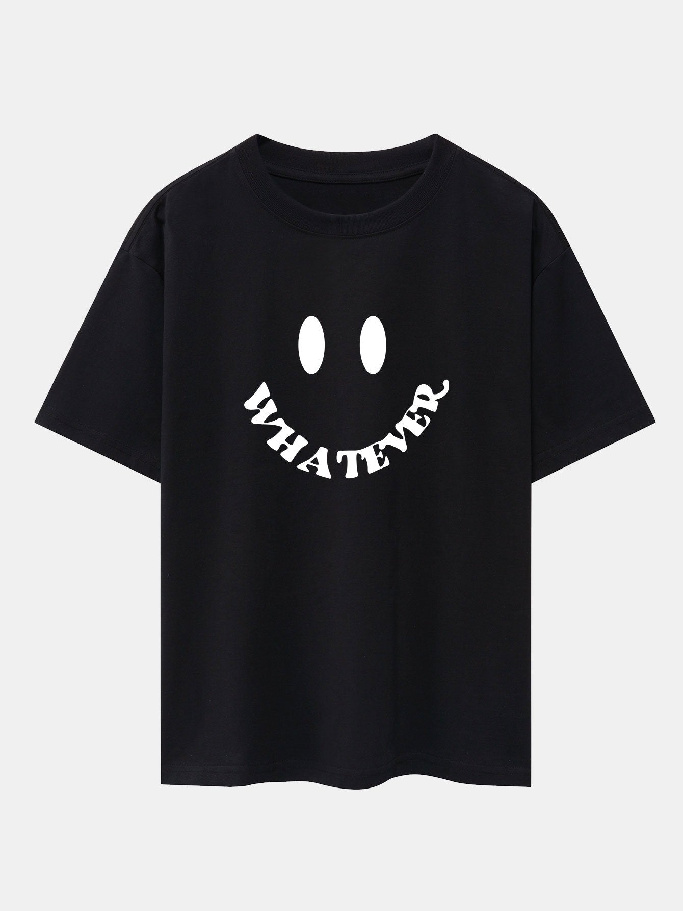 Smiley Face Slogan Print Drop Shoulder Oversize T-Shirt