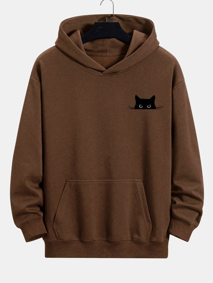 Black Cat Print Relax Fit Hoodie