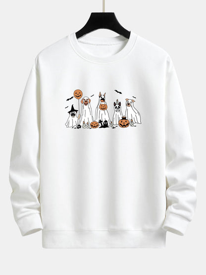 Halloween Dog Disguised As A Ghost Print Relax Fit Sweatshirt