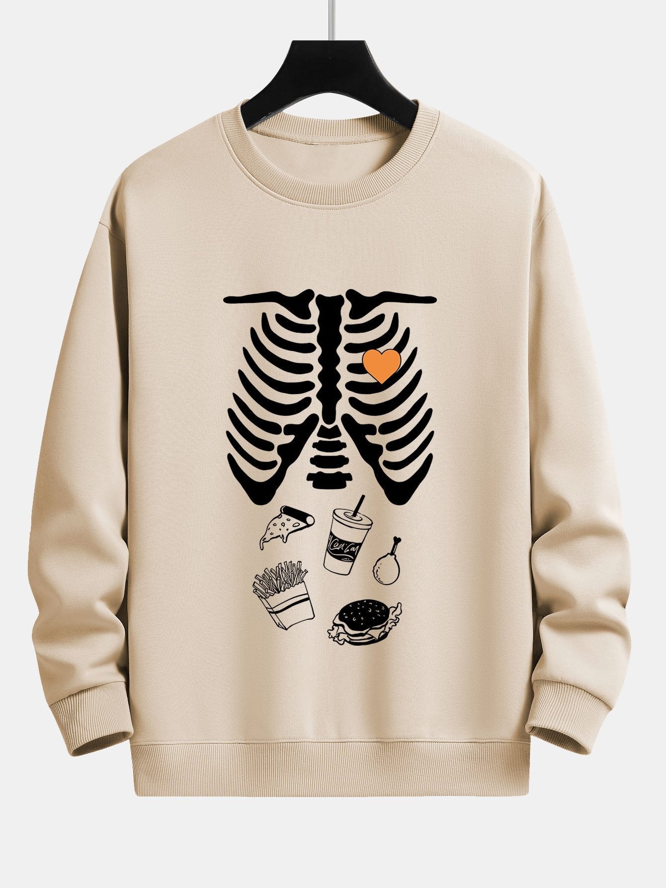 Funny Skeleton Food Print Relax Fit Sweatshirt