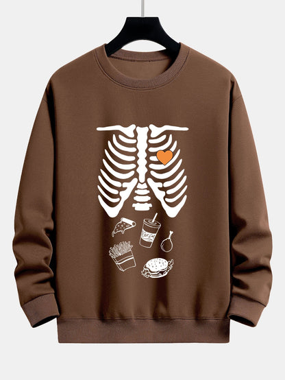 Funny Skeleton Food Print Relax Fit Sweatshirt