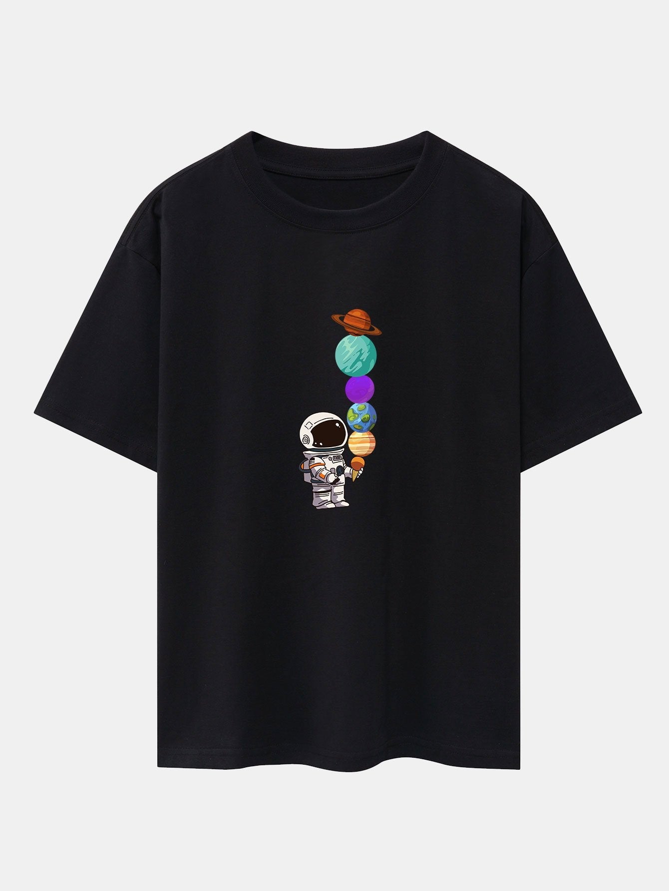 Planet Astronaut Print Drop Shoulder Oversize T-Shirt