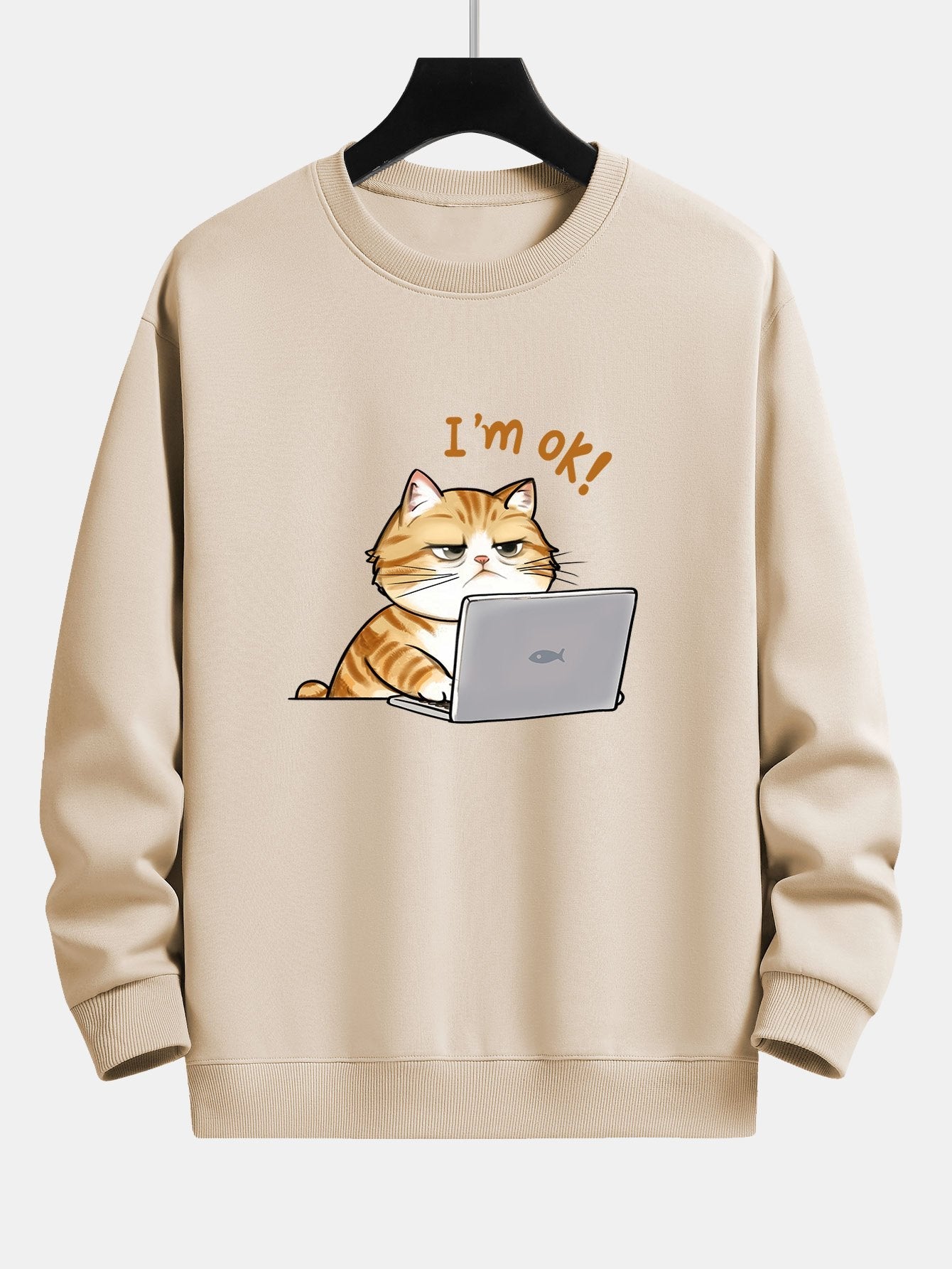 Tired Working Cat Print Relax Fit Sweatshirt