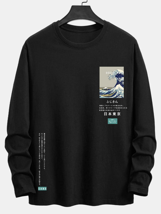 Long Sleeve Tokyo Ukiyo-e Print Cotton T-Shirt