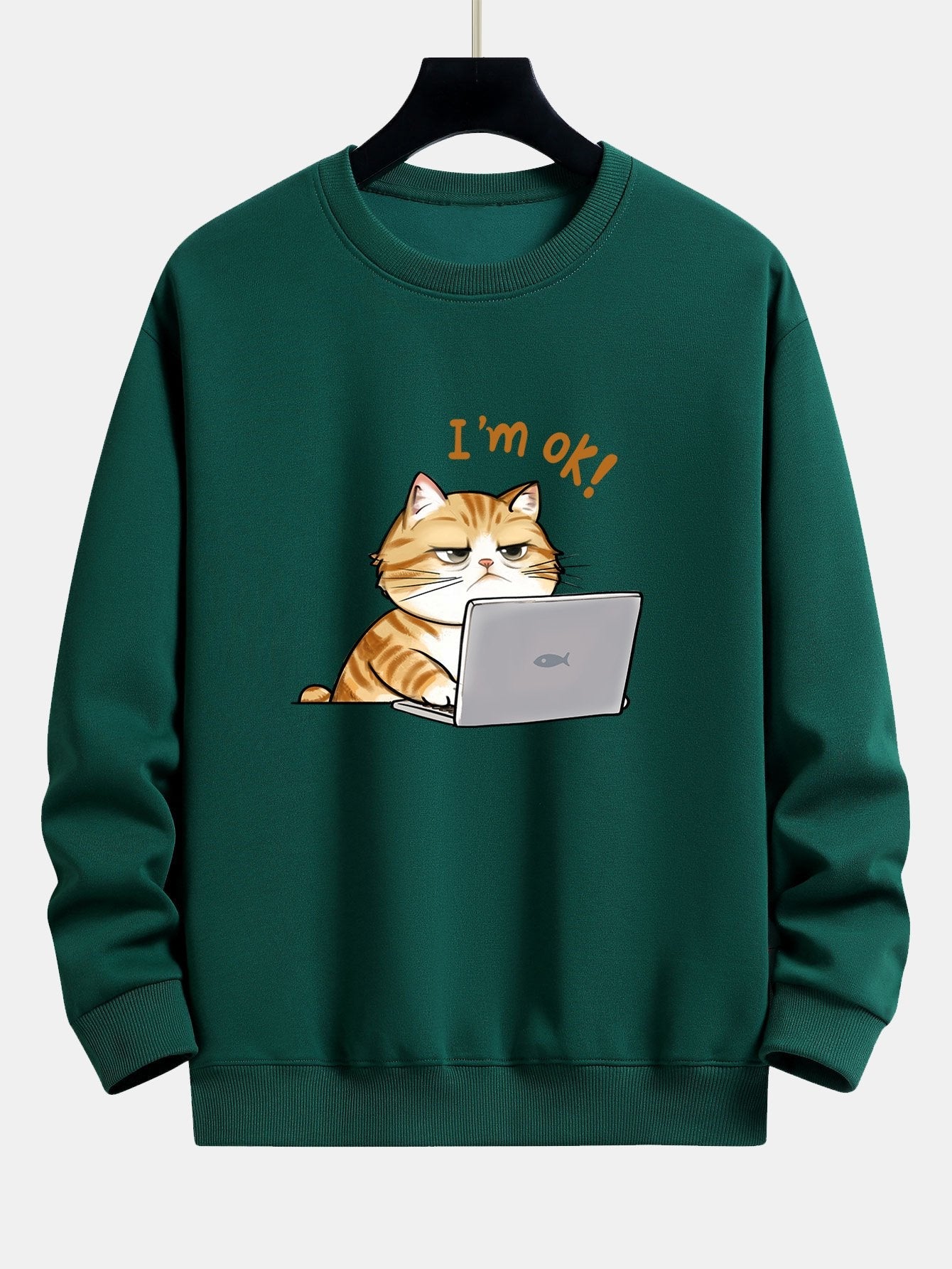 Tired Working Cat Print Relax Fit Sweatshirt