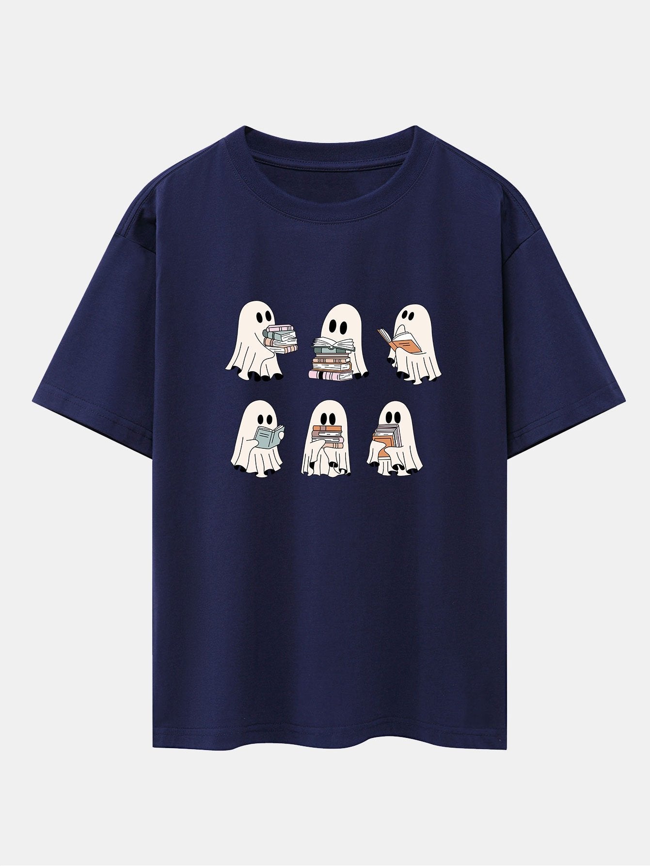 Ghost Reading Book Print Drop Shoulder Oversize T-Shirt