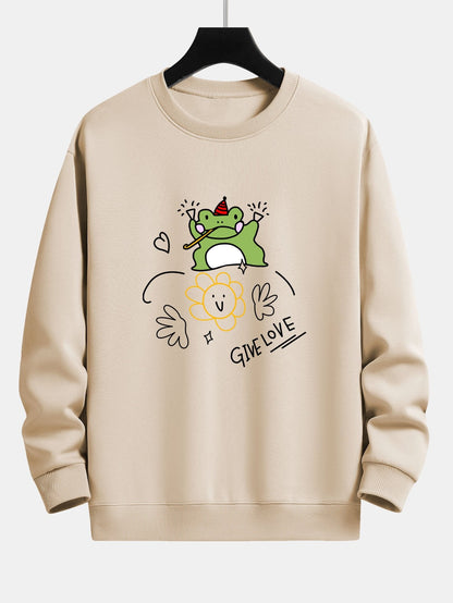 Smiley Flower Frog Print Relax Fit Sweatshirt