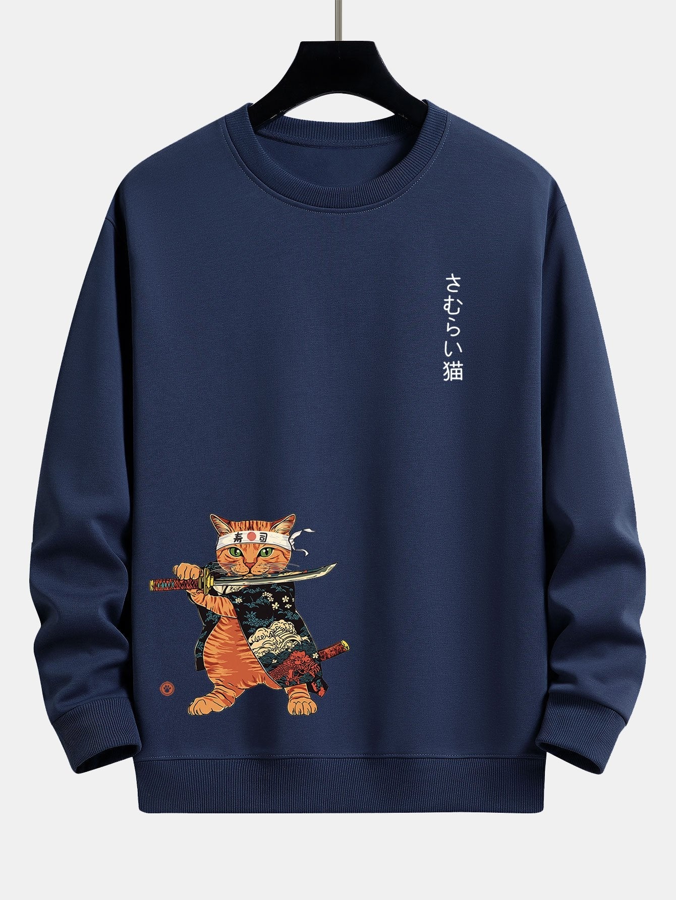 Samurai Warrior Cat Print Relax Fit Sweatshirt